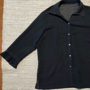 Loose black see through button up blouse